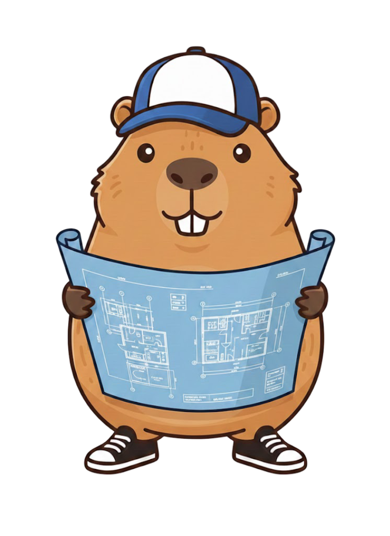 Barry the capybara looking at a blueprint